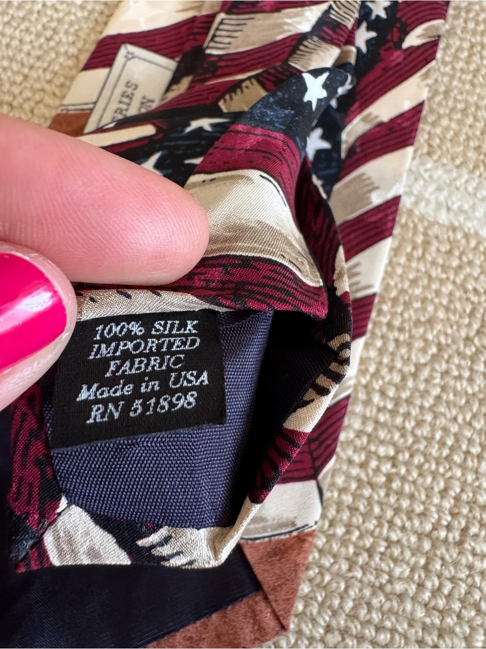 Tango by Max Raab Vintage Patriotic American Flag Silk Tie USA Constitution